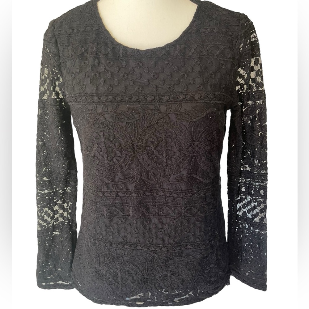 Sezane Black Lace Blouse